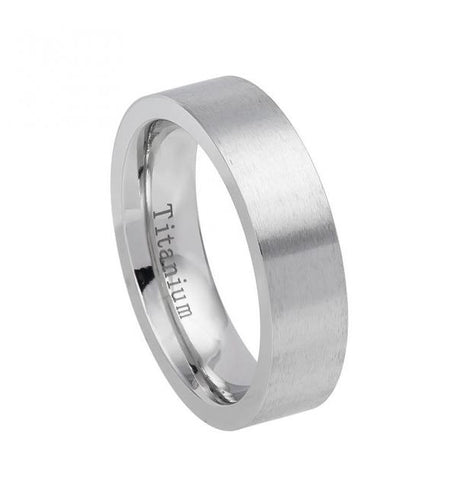 White Titanium Brushed Flat Pipe Cut Ring - 6mm, <b>size: 10</b>