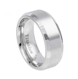 White Titanium Ring Brushed Center Shiny Beveled Edge - 8mm, <b>size: 10</b>