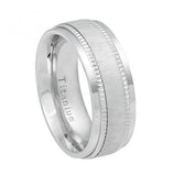 White Titanium Ring Satin Finish Center With Milgrain Step Edge - 8mm, <b>size: 10</b>