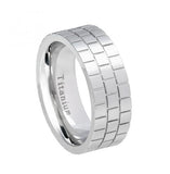 White Titanium Ring Pipe-cut Brick Pattern Design - 8mm, <b>size: 10</b>