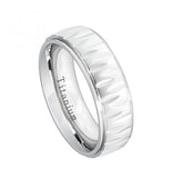 White Titanium Ring With Alternating Notches Texture - 7mm, <b>size: 10</b>