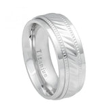 White Ip Titanium Ring Notched Center Milgrain - 8mm, <b>size: 10</b>