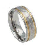 Titanium Ring Hammered Center & Yellow Ip Milgrain Sides - 7.5mm, <b>size: 10</b>