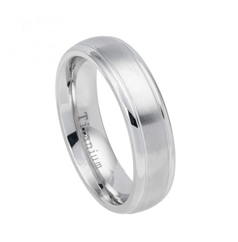 White Titanium Ring Domed Brushed Center Step Edge - 6mm, <b>size: 10</b>