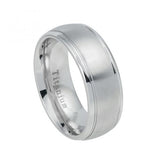 White Titanium Ring Domed Brushed Center Step Edge - 8mm, <b>size: 10</b>