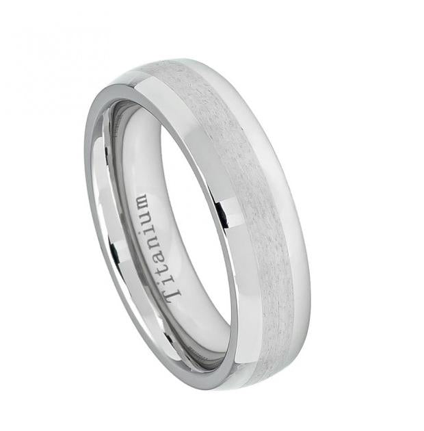 White Titanium Ring High Polished With Brushed Center - 6mm, <b>size: 10</b>