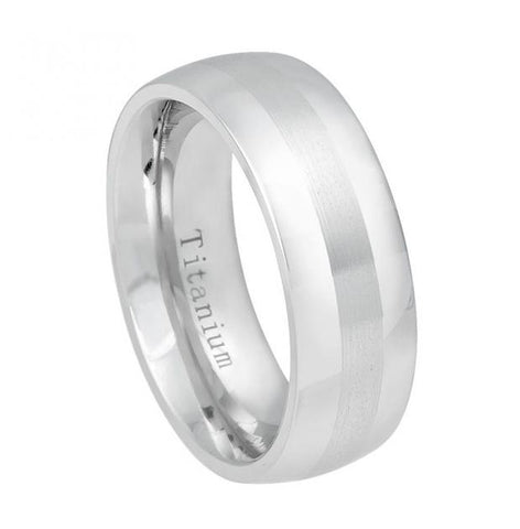 White Titanium Ring High Polished With Brushed Center - 8mm, <b>size: 10</b>