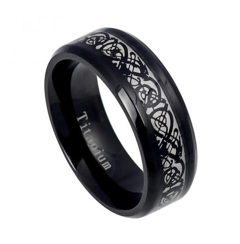 Black Ip Titanium Ring With Black Ip Celtic Design Inlay - 8mm, <b>size: 10</b>