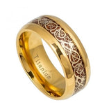 Yellow Gold Ip Titanium Ring With Yellow Gold Ip Celtic Design Over Rosewood Inlay- 9mm, <b>size: 10</b>