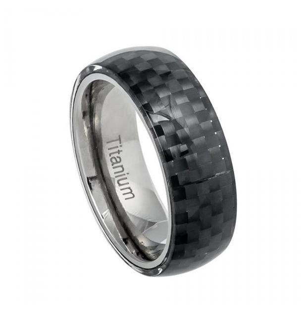 Domed Black Carbon Fiber Overlay On Titanium Ring Base - 8mm, <b>size: 10</b>