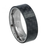 Pipe-cut Black Carbon Fiber Overlay On Titanium Ring Base - 8mm, <b>size: 10</b>