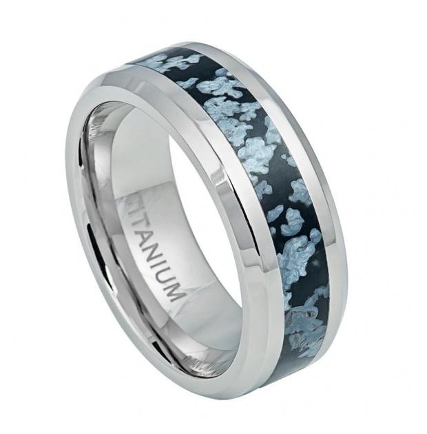 Titanium Ring With Blue & Gray Riverstone Inlay - 8mm, <b>size: 10</b>