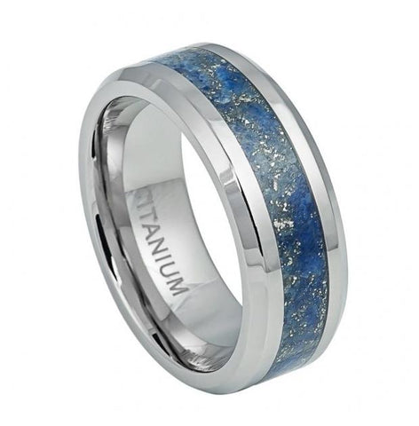 Titanium Ring With Royal Blue Specks Riverstone Inlay - 8mm, <b>size: 11.5</b>