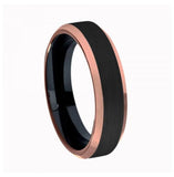 Two-tone Black Ip & Rose Gold Ip Brushed Center Shiny Beveled Edge Titanium Ring - 6mm, <b>size: 10</b>