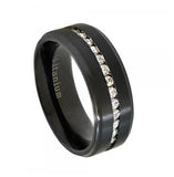 Black Ip Titanium Ring Brushed Center Shiny Step Edge With Eternity Style Czs - 8mm, <b>size: 10</b>