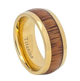 Yellow Ip Domed Titanium Ring With Hawaiian Koa Inlay - 9mm, <b>size: 10</b>