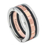 Multi-grooved Three-tone Titanium Ring With - 9mm, <b>size: 10</b>