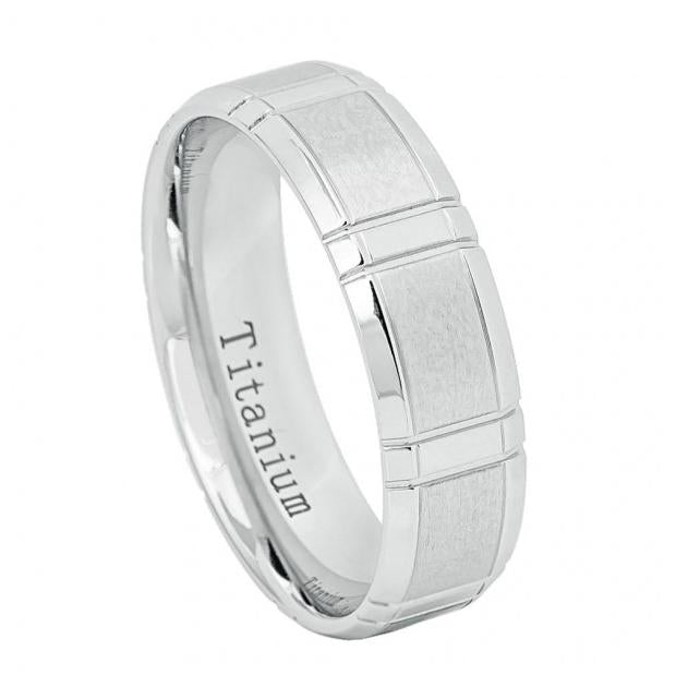 White Ip Titanium Ring Brushed Center High Polished Beveled Edge 6mm, <b>size: 10</b>