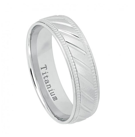 White Ip Titanium Ring Notched Center & 2 Sided Milgrain - 6mm, <b>size: 10</b>