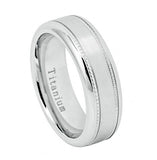 White Ip Titanium Ring Brushed Center With Milgrain - 7mm, <b>size: 10</b>