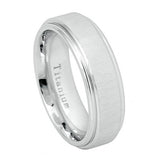 Flat White Ip Titanium Ring Frosted Brushed Center High Polished Step Edge 7mm, <b>size: 10</b>