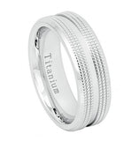 White Ip Titanium Ring Shiny Center Double Sided Milgrain - 7mm, <b>size: 10</b>