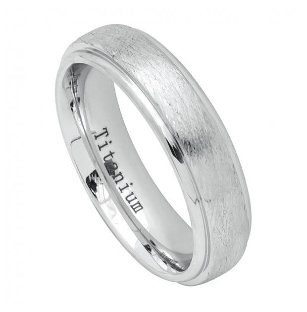 White Ip Plated Titanium Ring With Sandblasted Brushed Finish Beveled Edge - 6mmiamond, <b>size: 10</b>