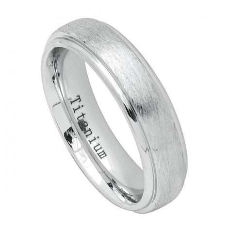 White Ip Plated Titanium Ring With Sandblasted Brushed Finish Beveled Edge - 6mmiamond, <b>size: 10</b>