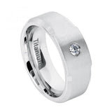 White Titanium Ring Brushed Center, Shiny Beveled Edge With Cz - 8mm, <b>size: 10.5</b>