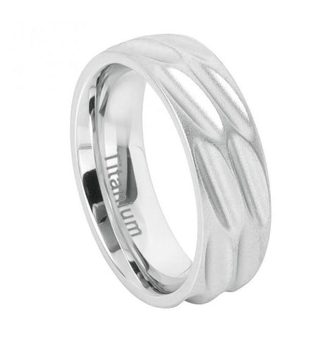 White Titanium Brushed Flat Scooped Design - 8mm, <b>size: 10.5</b>