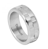 Brushed Flat White Titanium Ring Stacked Brick Design - 8mm, <b>size: 10</b>