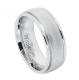 Domed White Ip Titanium Ring Frosted Brushed Center High Polished Step Edge 8mm, <b>size: 10.5</b>