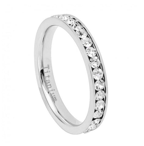 White Titanium Ip Plated Eternity Ring With Czs 3mm, <b>size: 4</b>