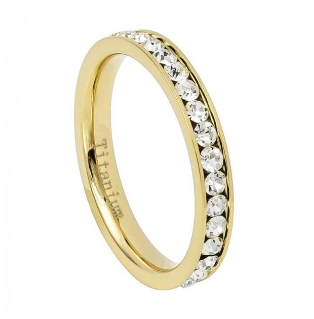 Yellow Gold Ip Plated Titanium Eternity Ring With Czs 3mm, <b>size: 4</b>