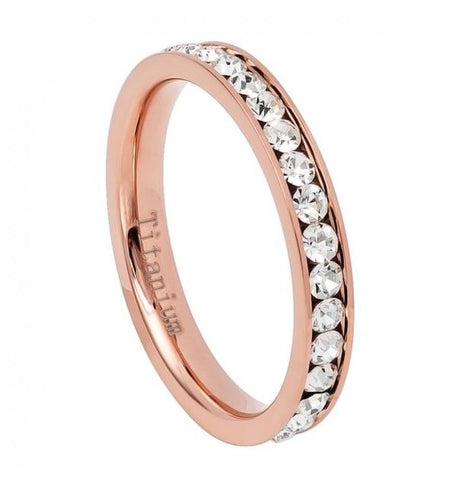 Rose Gold Ip Plated Titanium Eternity Ring With Czs 3mm, <b>size: 4</b>