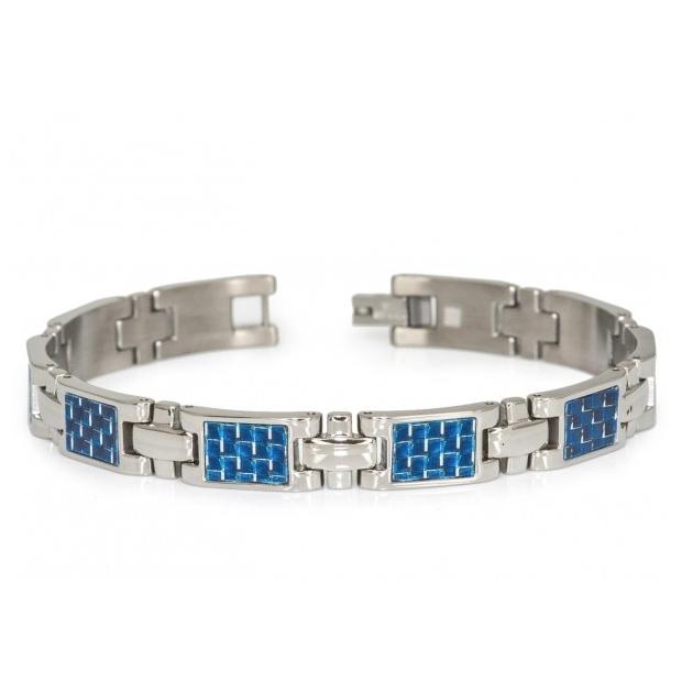 Titanium High Polished With Blue Carbon Fiber Inlay Designer Bracelet