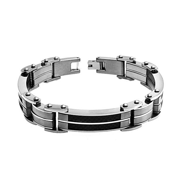 Titanium With Carbon Fiber Inlay High Polished Designer Link Bracelet