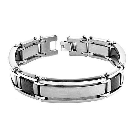 Titanium Brushed And High Polished Carbon Fiber Inlay Designer Id Bracelet