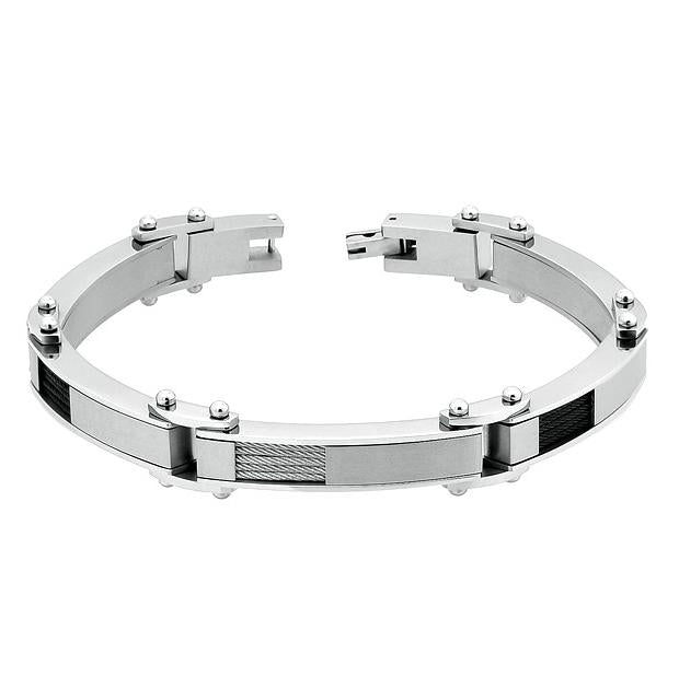 Brushed & High Polished Titanium Black & Stainless Cable Insert Bracelet