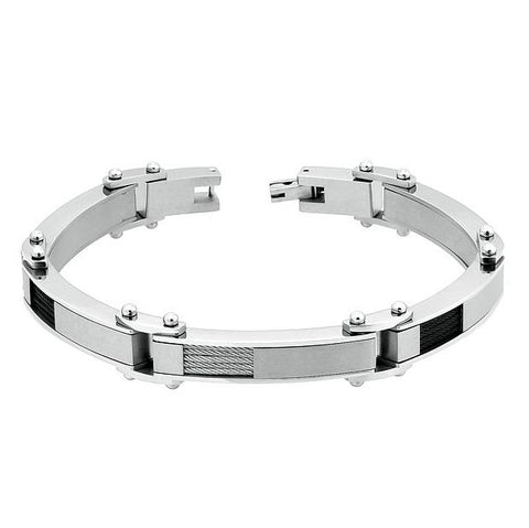 Brushed & High Polished Titanium Black & Stainless Cable Insert Bracelet