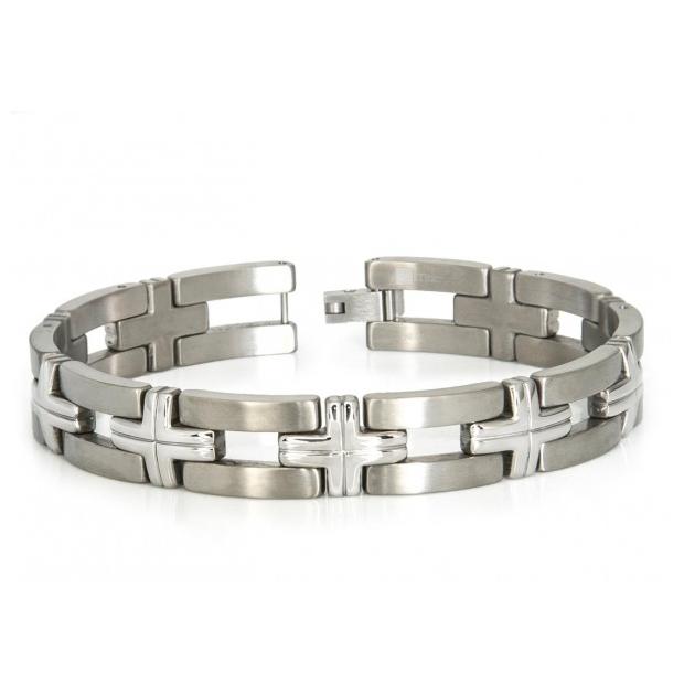 Brushed Finish Edges With High Polished Cross Links Titanium Bracelet