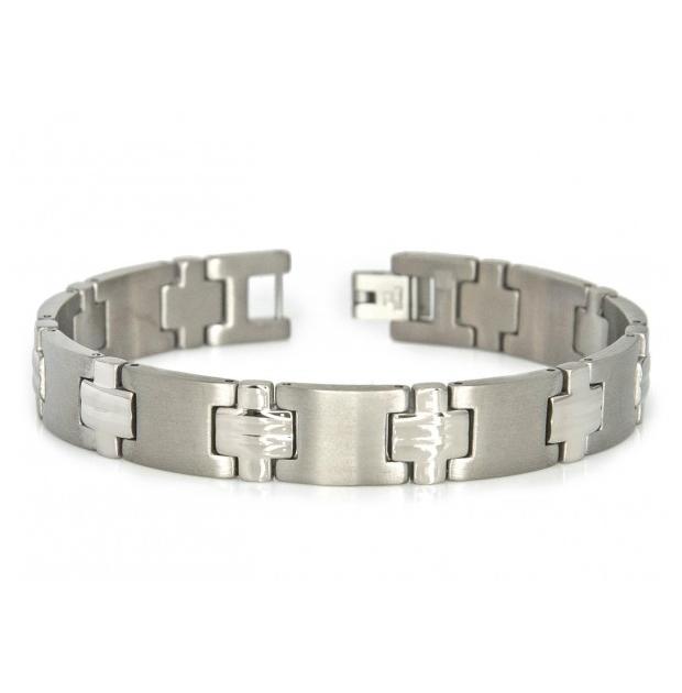 Brushed Finish "h" Style Titanium Bracelet With High Polished Cross Links