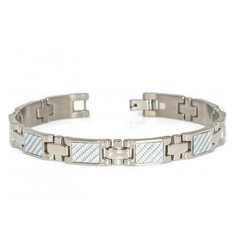 High Polish Titanium Bracelet With Light Grey Carbon Fiber Inlay Design