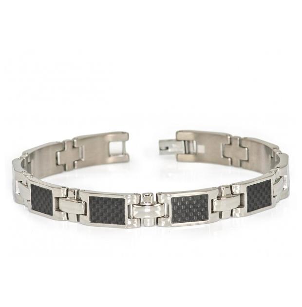 High Polish Titanium Bracelet With Black Carbon Fiber Inlay Design