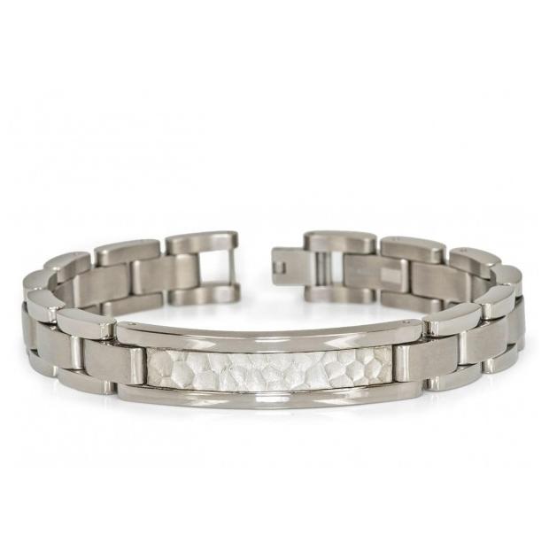 Titanium Brushed Center With Hammerred .925 Sterling Silver Inaly Designer Id Bracelet