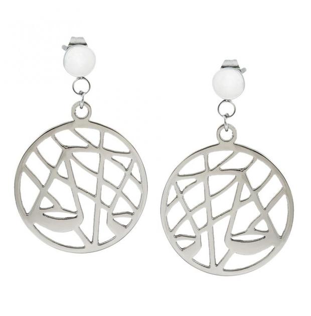 A Pair Of Disc Shaped High Polished Titanium Earrings With Musical Note Cut-outs - 0.95"