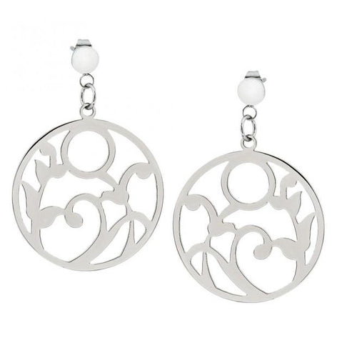 A Pair Of Disc Shaped High Polished Titanium Earrings With Stemmed-flower Cut-out - 1.34"