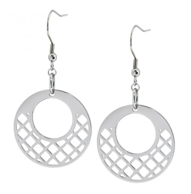 A Pair Of Disc Shaped High Polished Titanium Earrings With Square Cut-outs - 1.16"