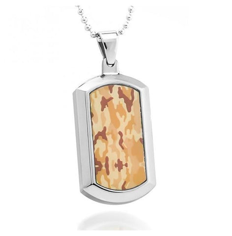 Dog Tag High Polish Titanium With Desert Fox Camouflage Inlay