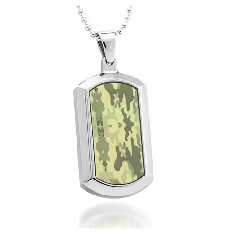 Dog Tag High Polish Titanium With Hunter Green Camouflage Inlay